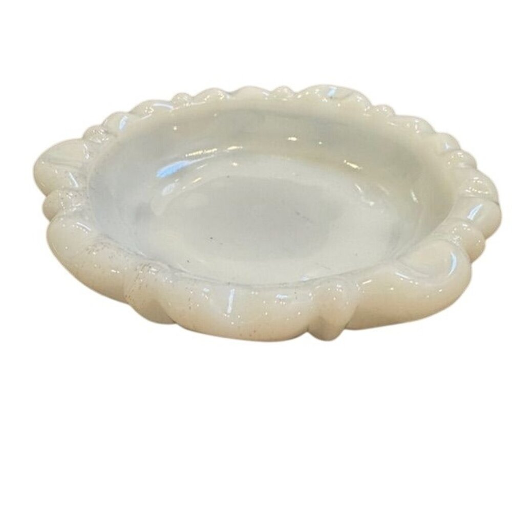 Vintage White Milk Glass Scalloped Edge Dish Bowl